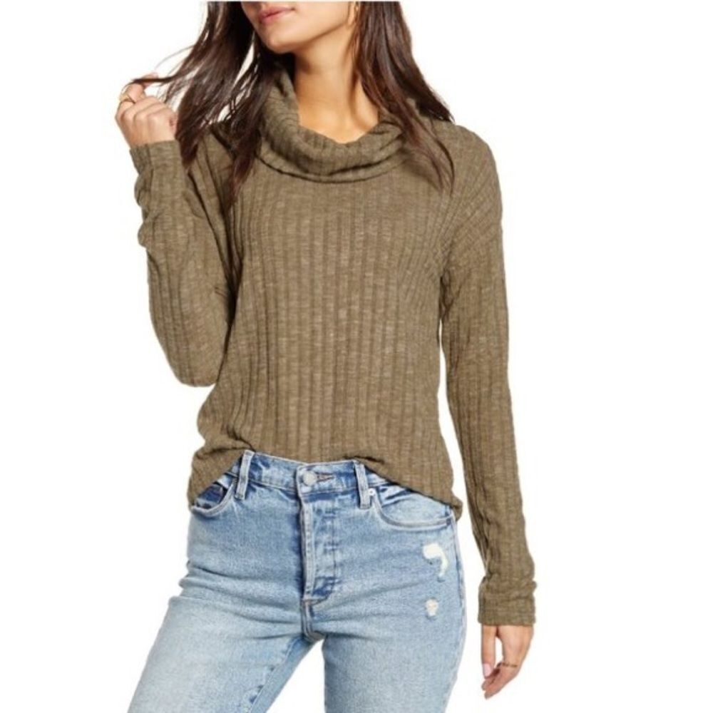 🆕BP Olive Green Ribbed Cowl Neck Lightweight Sweater M